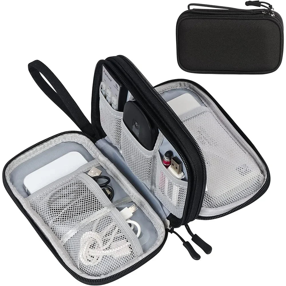Electronics Bag Case with Double-Layer Compartments