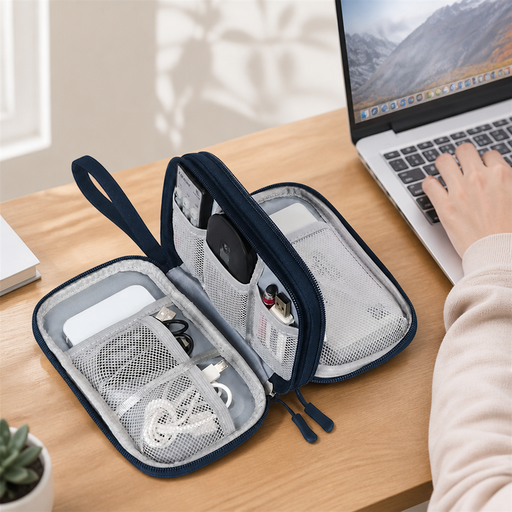 Electronics Bag Case with Double-Layer Compartments