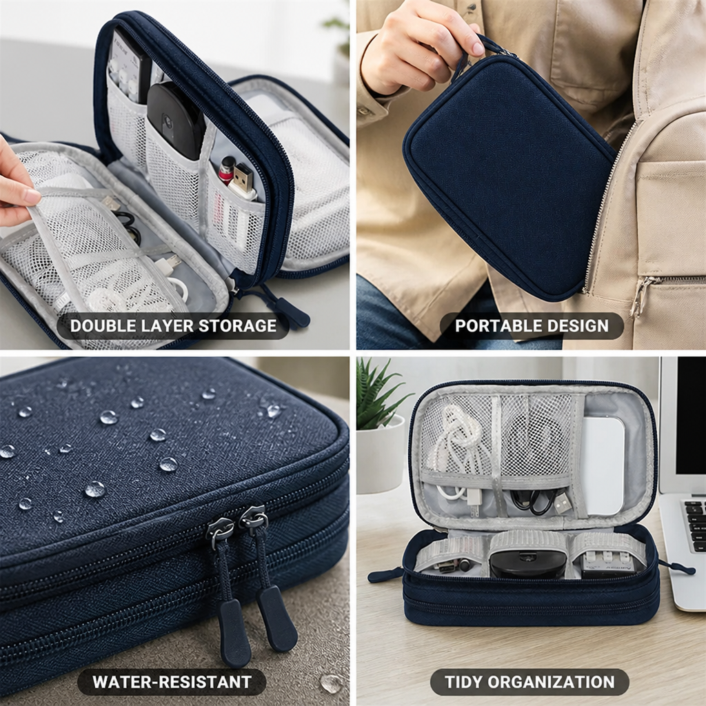 Electronics Bag Case with Double-Layer Compartments