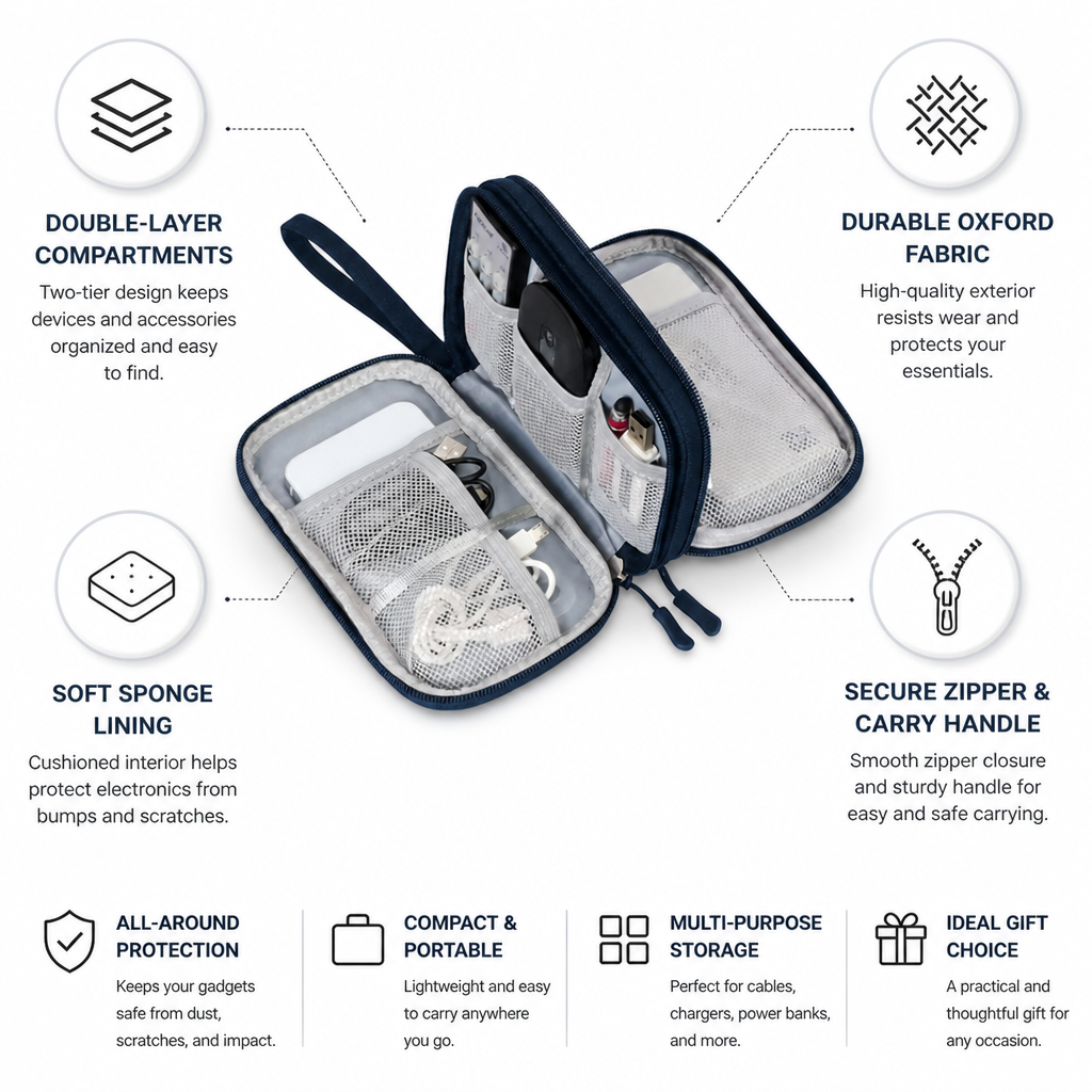 Electronics Bag Case with Double-Layer Compartments