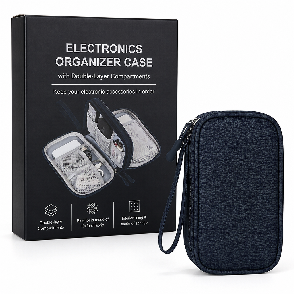 Electronics Bag Case with Double-Layer Compartments