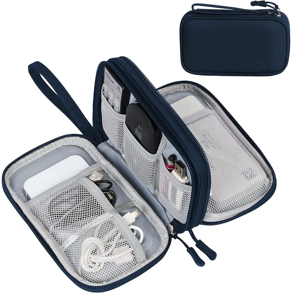 Electronics Bag Case with Double-Layer Compartments