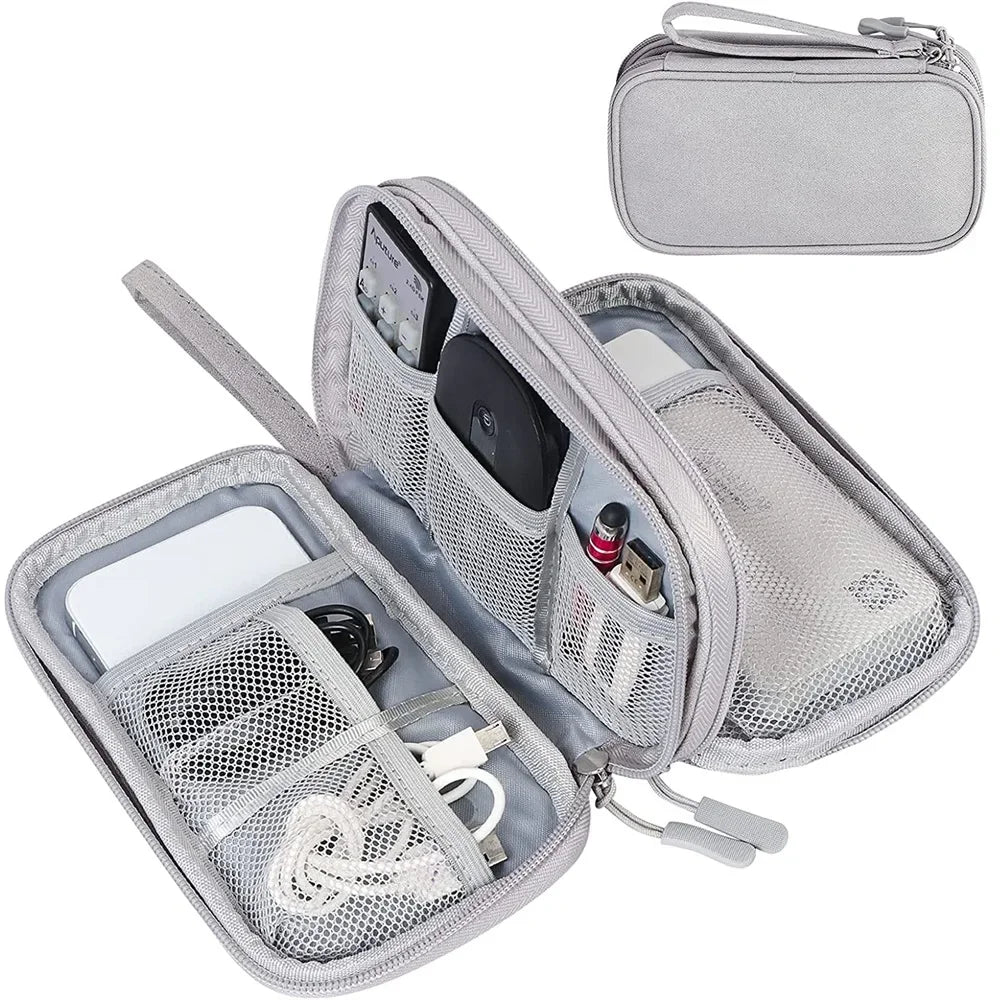 Electronics Bag Case with Double-Layer Compartments