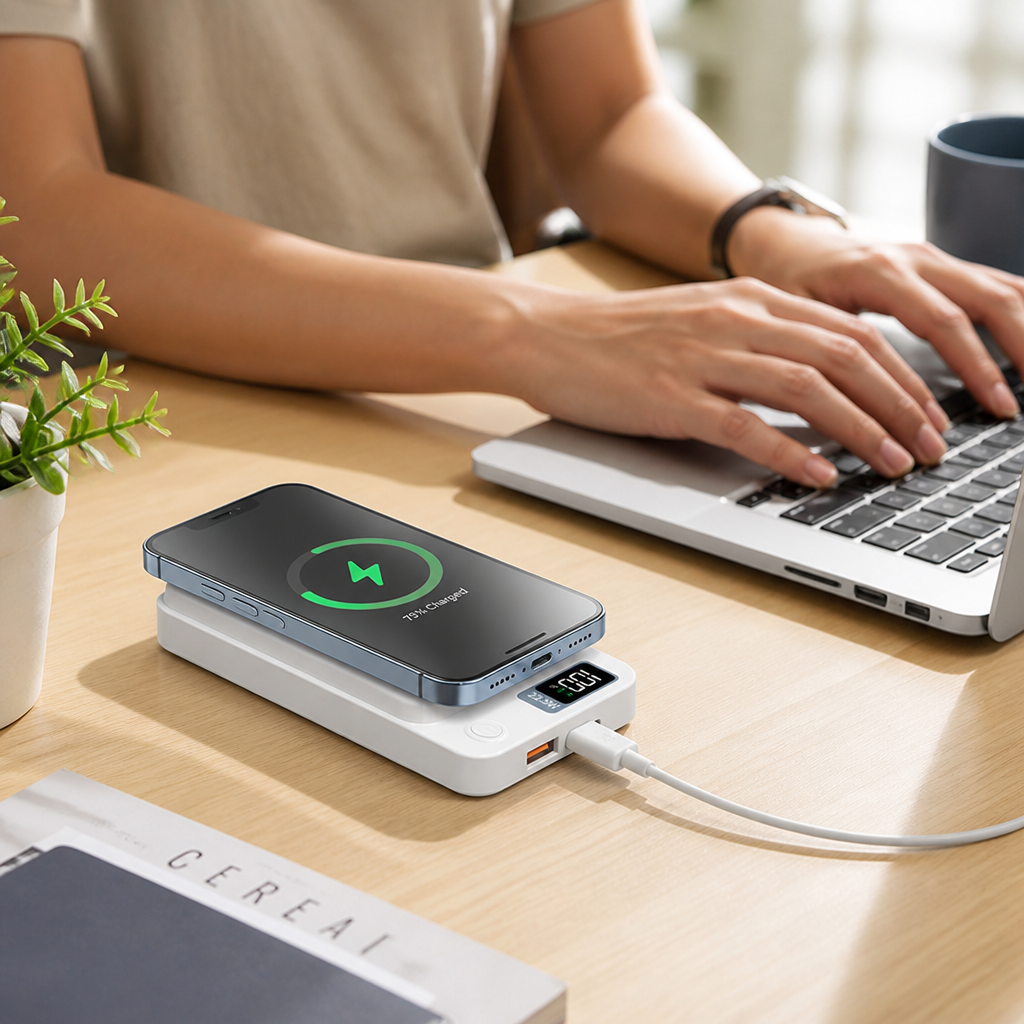 Power Bank with Built-In Wireless Charging Pad