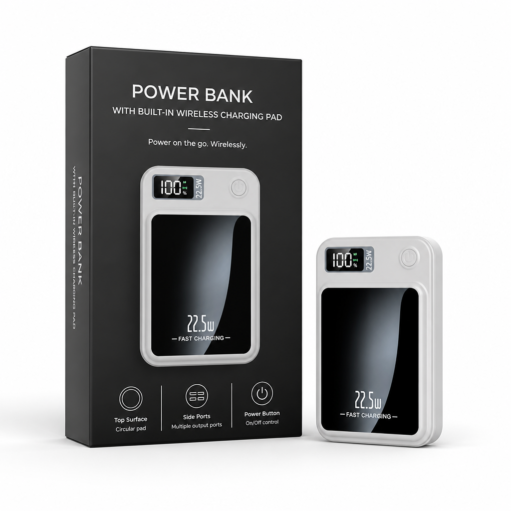 Power Bank with Built-In Wireless Charging Pad