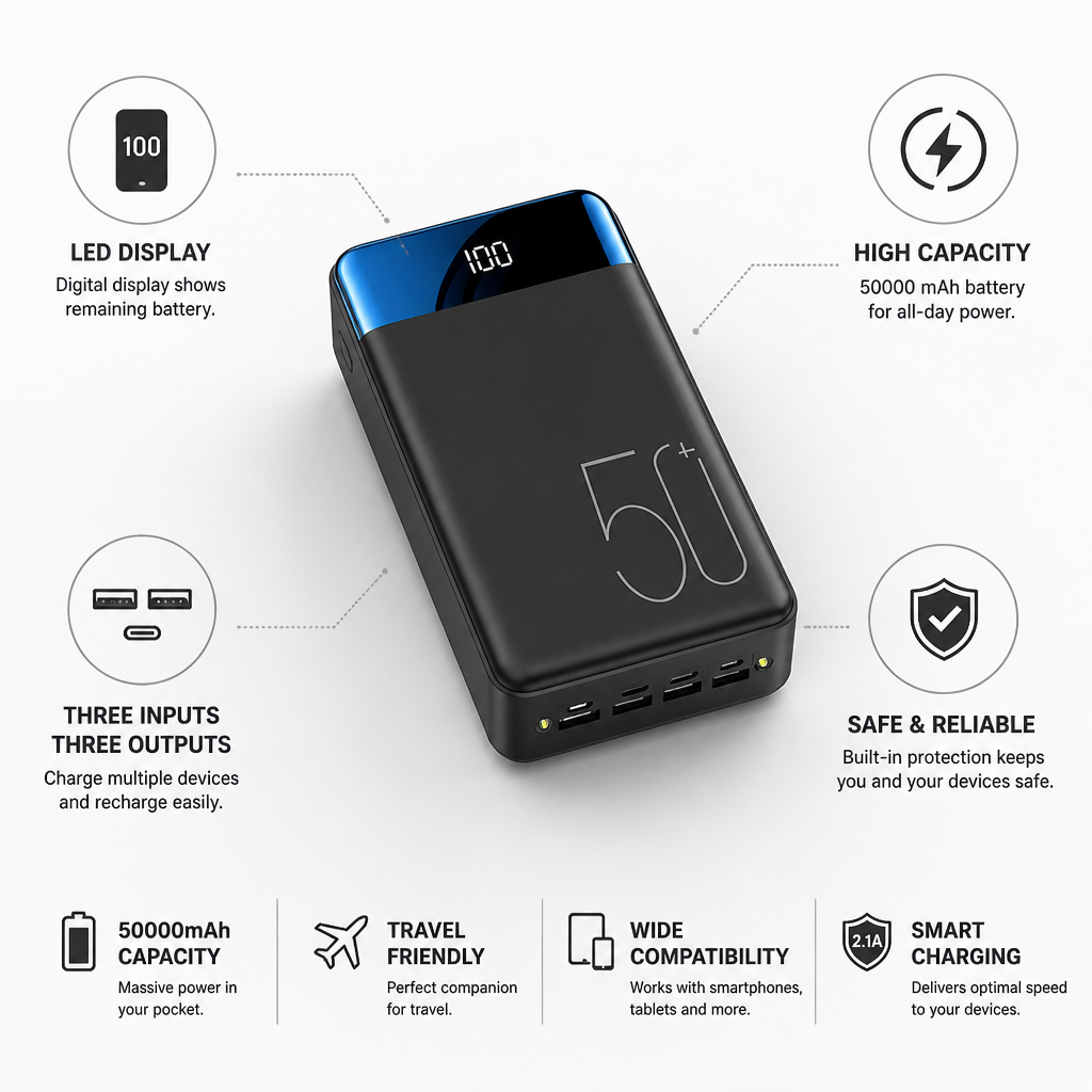 Power Bank with USB-C and USB-A Ports