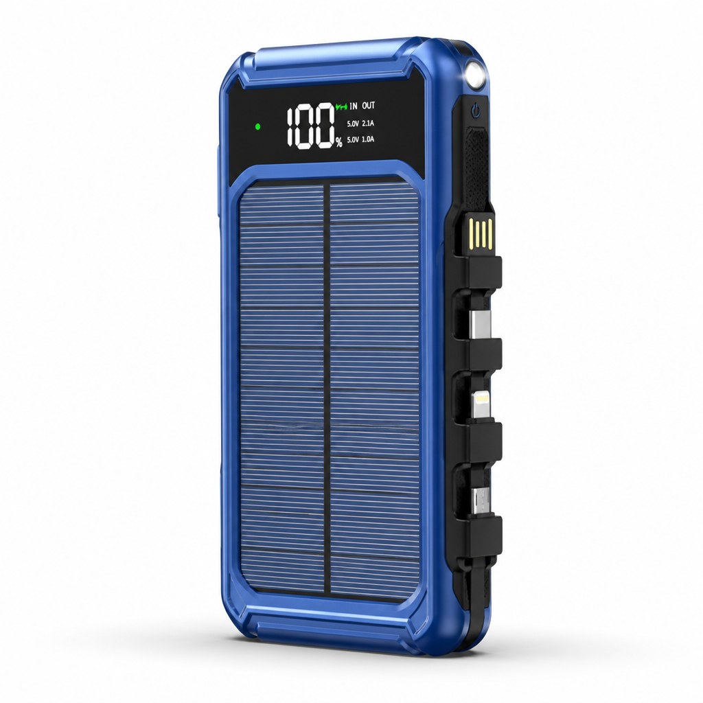 Solar Power Bank with Integrated Charging Cables