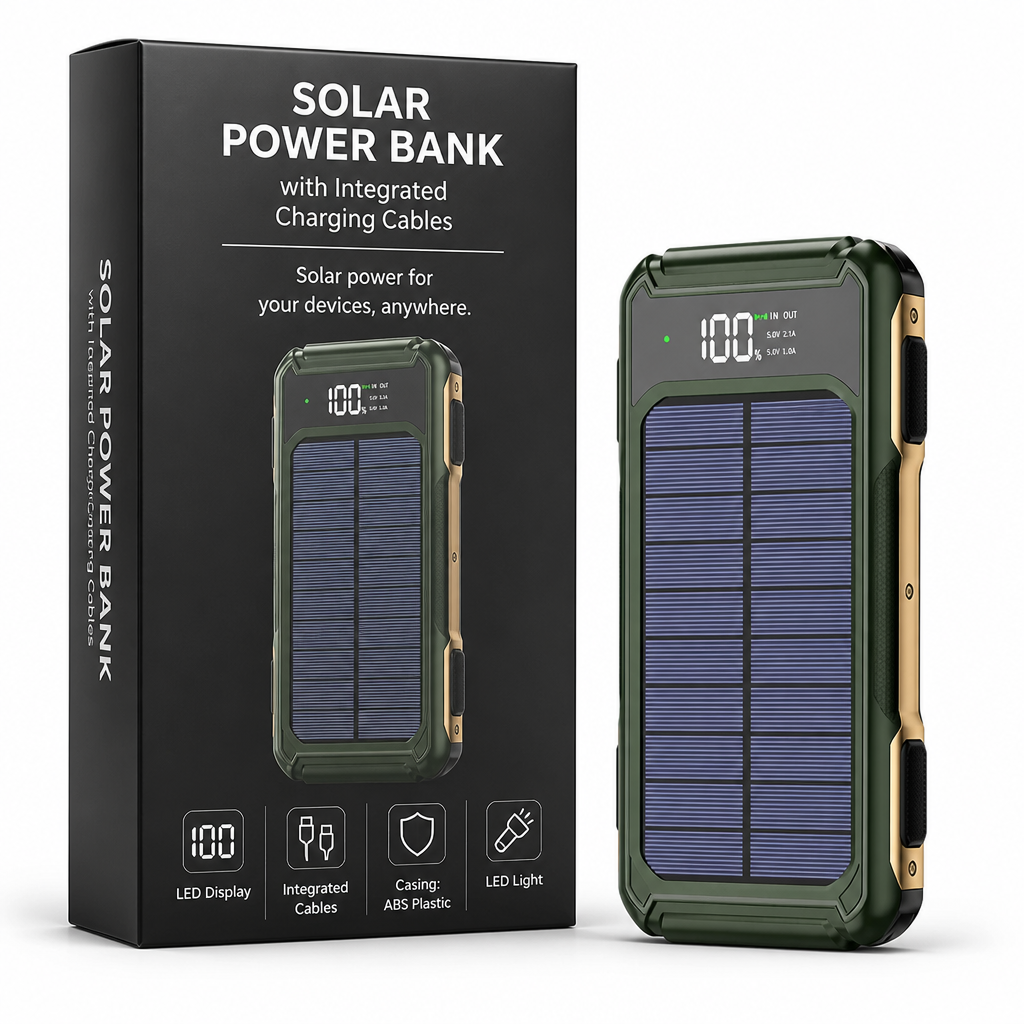 Solar Power Bank with Integrated Charging Cables