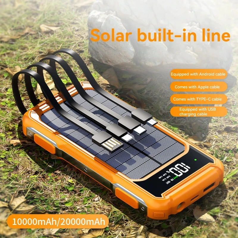 Solar Power Bank with Integrated Charging Cables