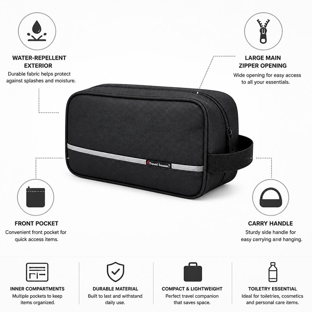 Toiletry Bag with Water-Repellent Exterior