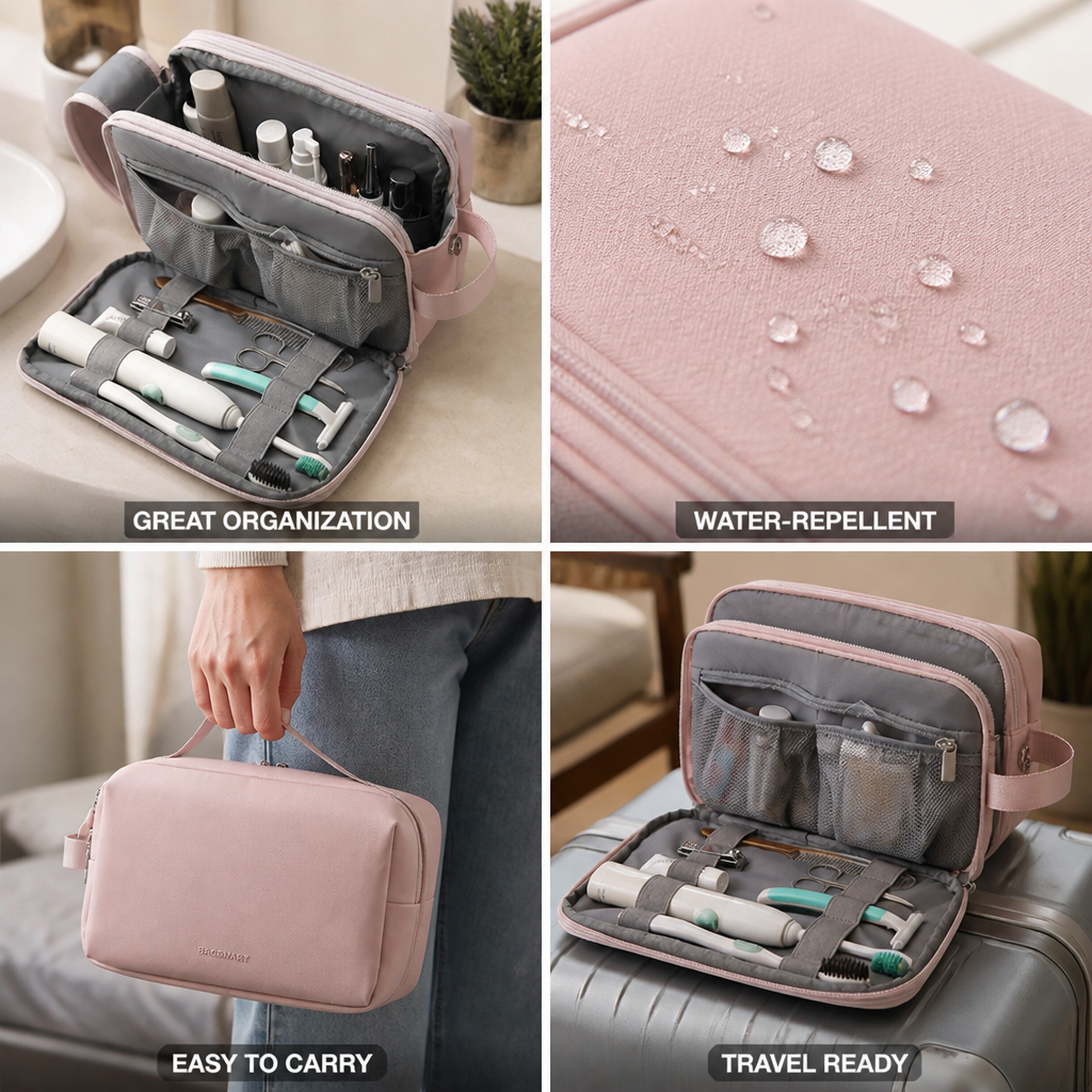 Toiletry Bag with Water-Repellent Oxford Fabric