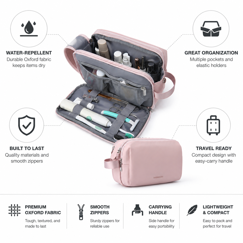 Toiletry Bag with Water-Repellent Oxford Fabric