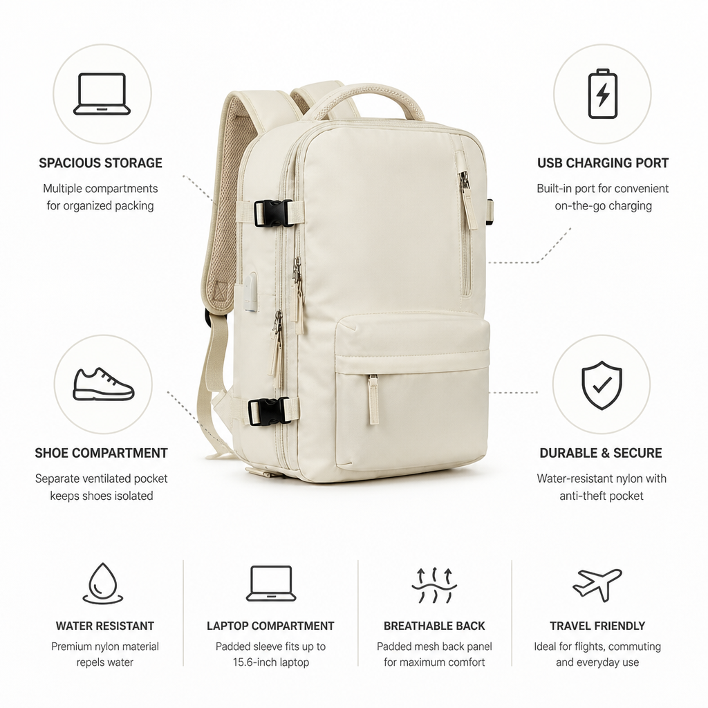 Travel Backpack with USB Charging Port