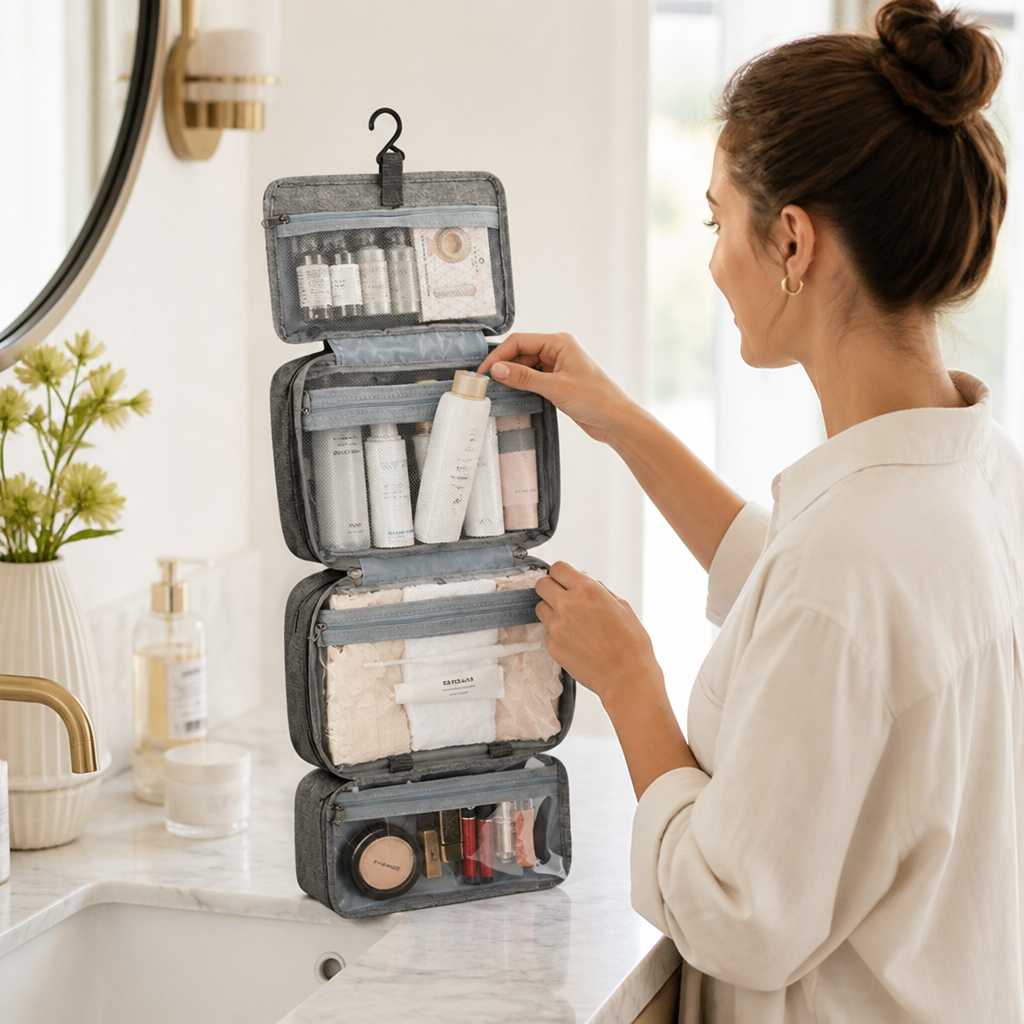 Travel Cosmetic Organizer Bag with Rotating Hook