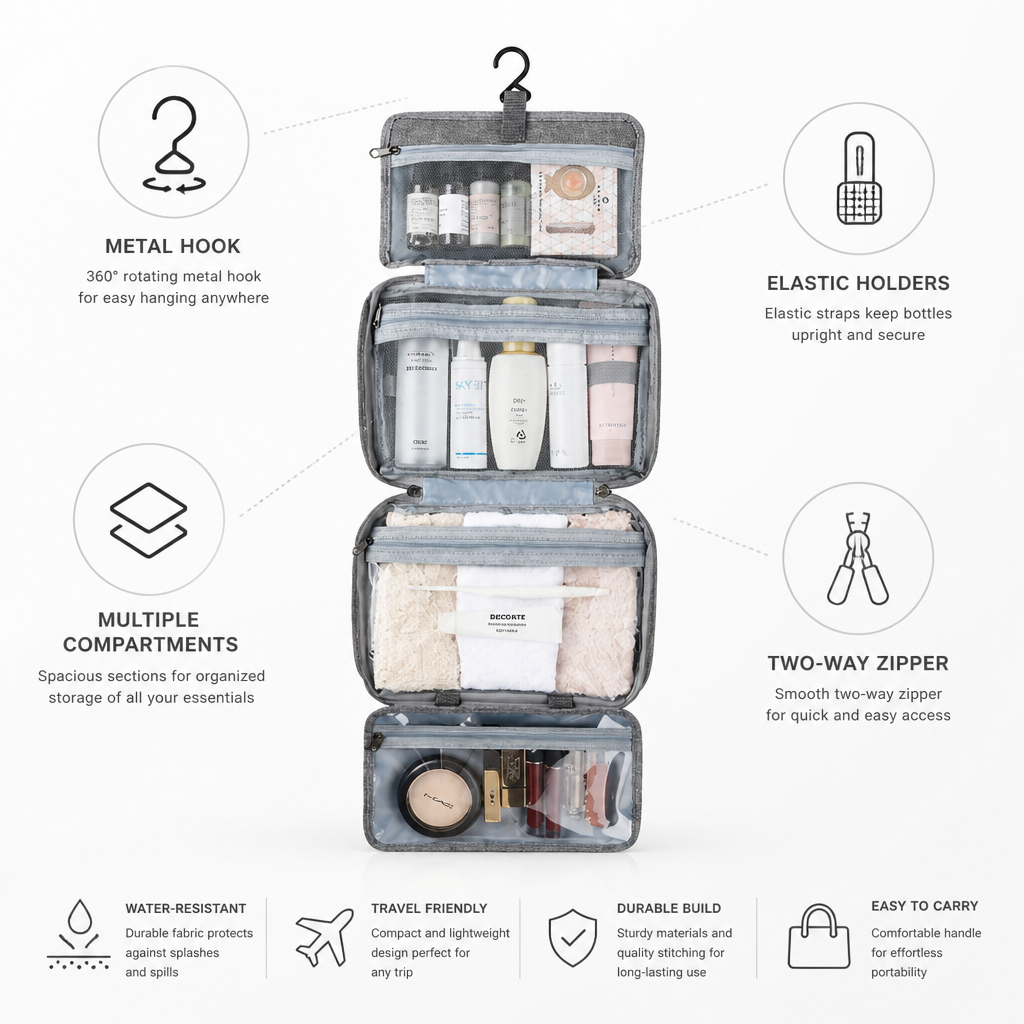 Travel Cosmetic Organizer Bag with Rotating Hook