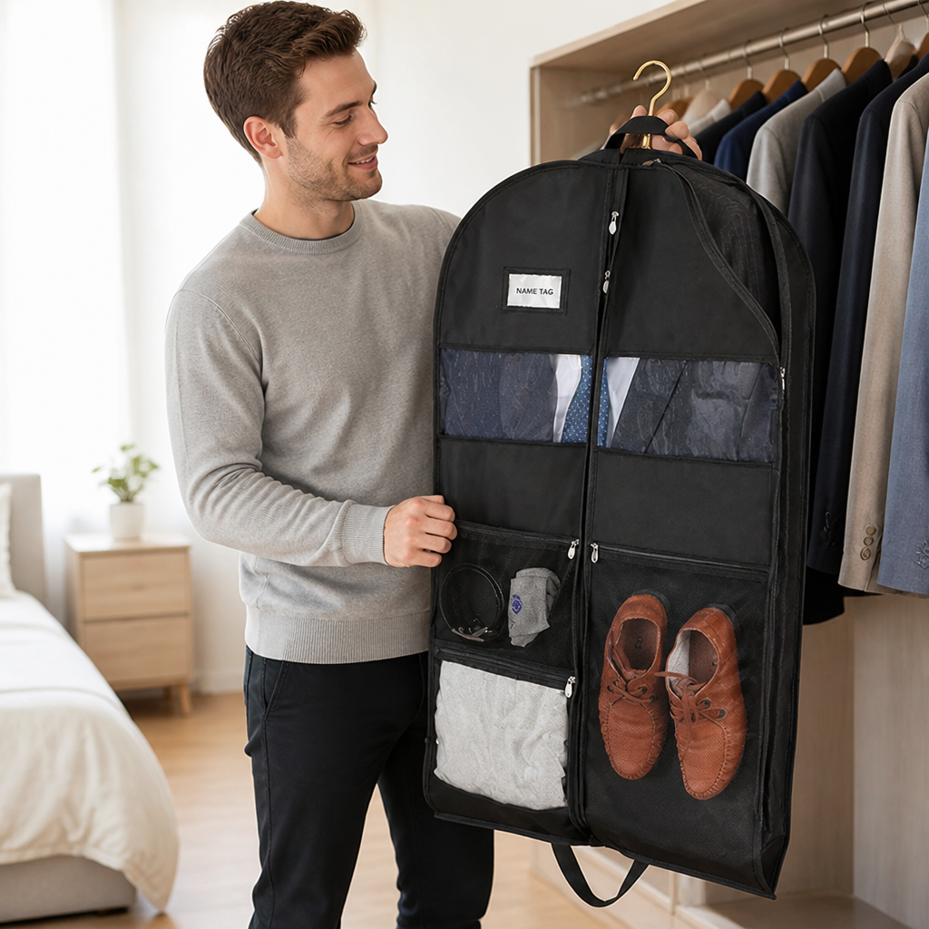 Travel Garment Bag with Double-Sided Zipper