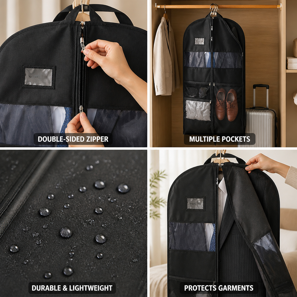 Travel Garment Bag with Double-Sided Zipper
