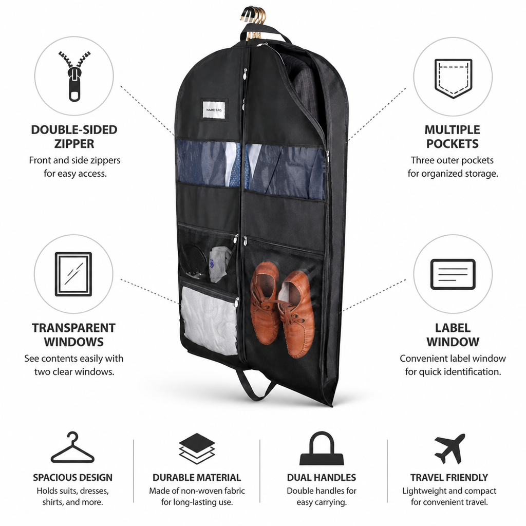 Travel Garment Bag with Double-Sided Zipper
