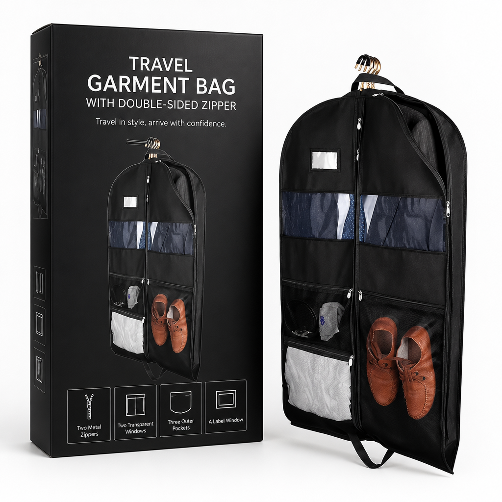 Travel Garment Bag with Double-Sided Zipper