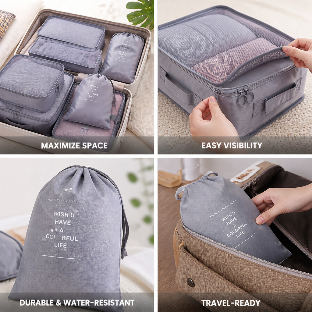 Travel Organizer Set with Mesh Packing Bags