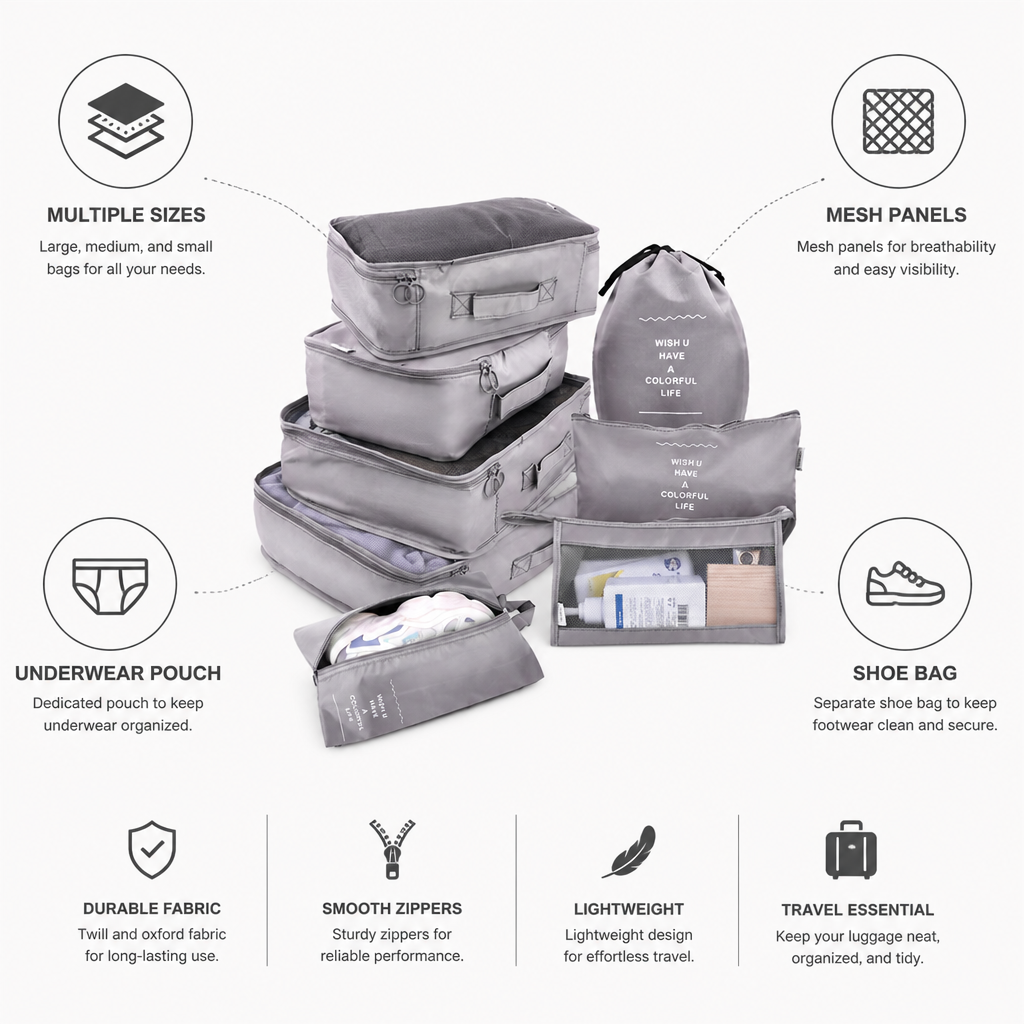 Travel Organizer Set with Mesh Packing Bags