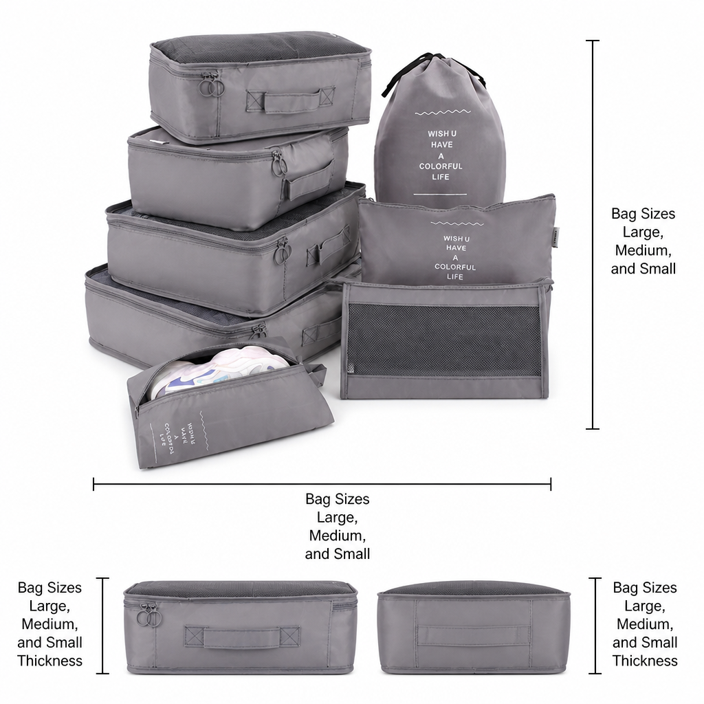 Travel Organizer Set with Mesh Packing Bags