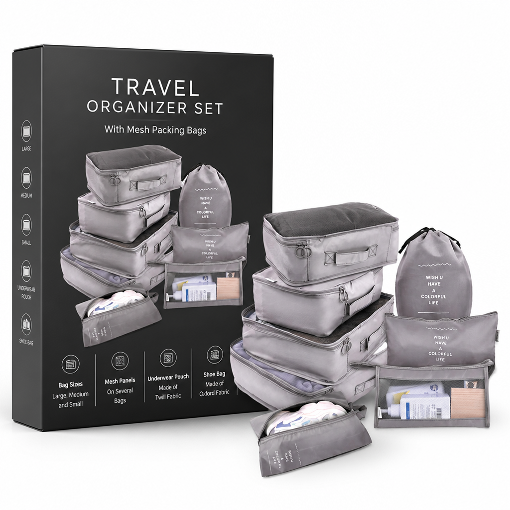 Travel Organizer Set with Mesh Packing Bags
