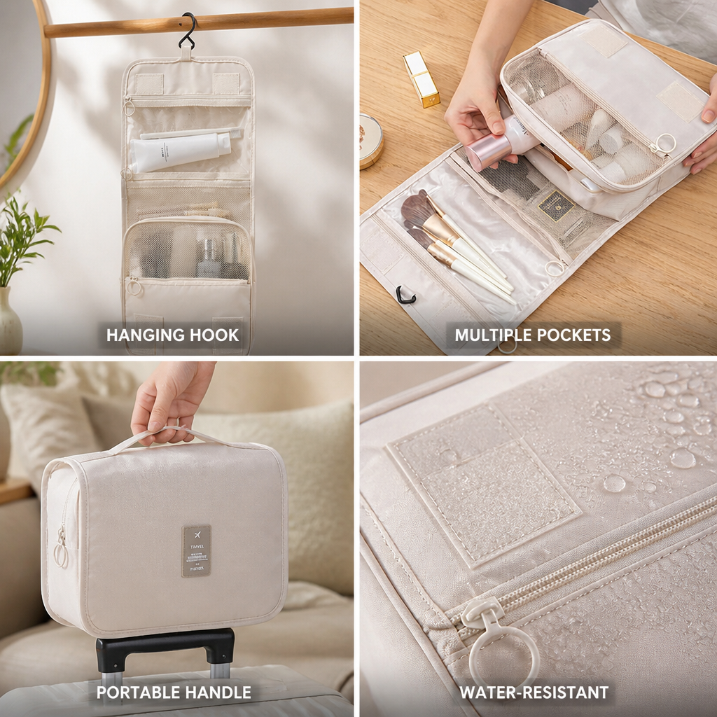 Travel Toiletry Bag with Hanging Hook