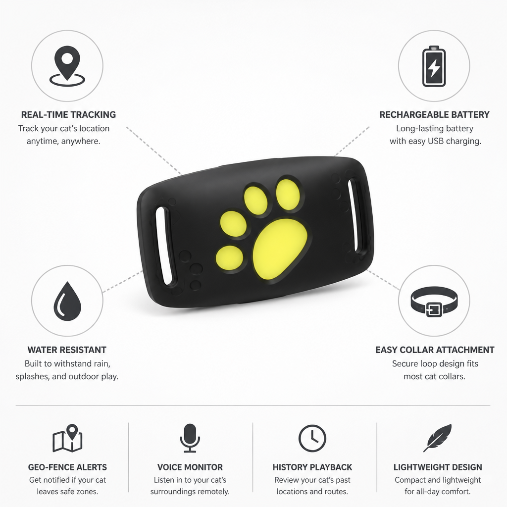GPS Locator for Cats with Rechargeable Battery