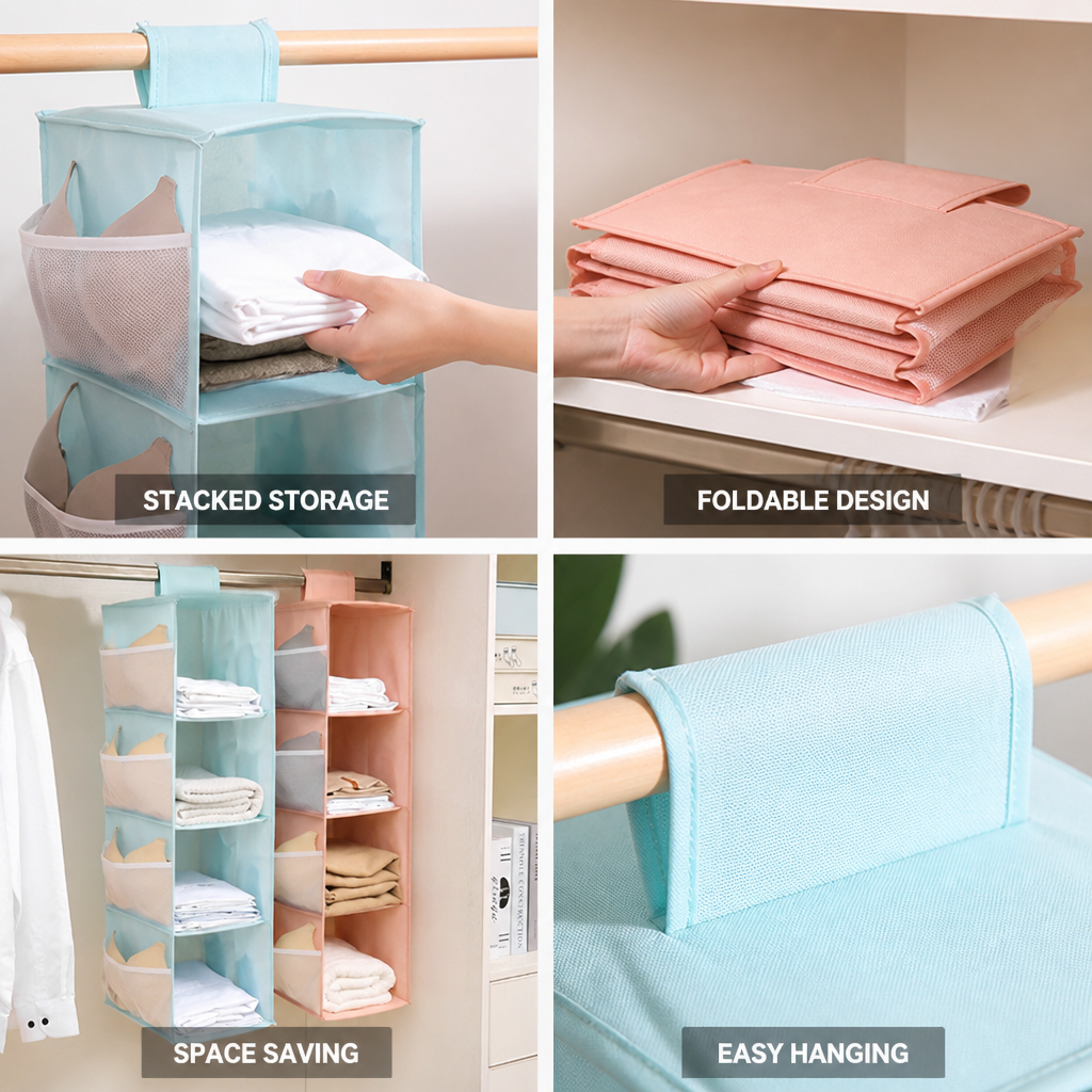 Hanging Closet Organizer with Rail Attachment