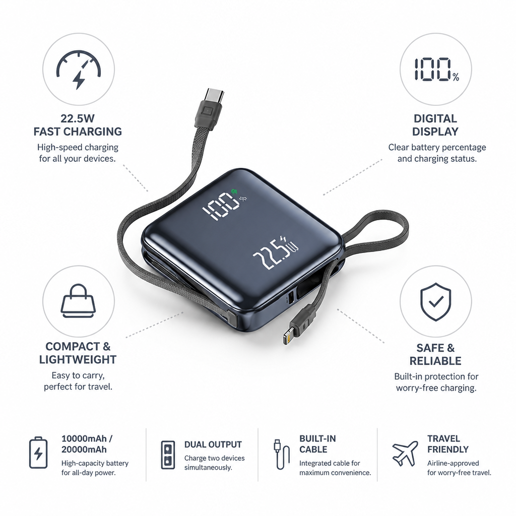 Power Bank | 22.5W Fast Charging & Digital Display | Compact