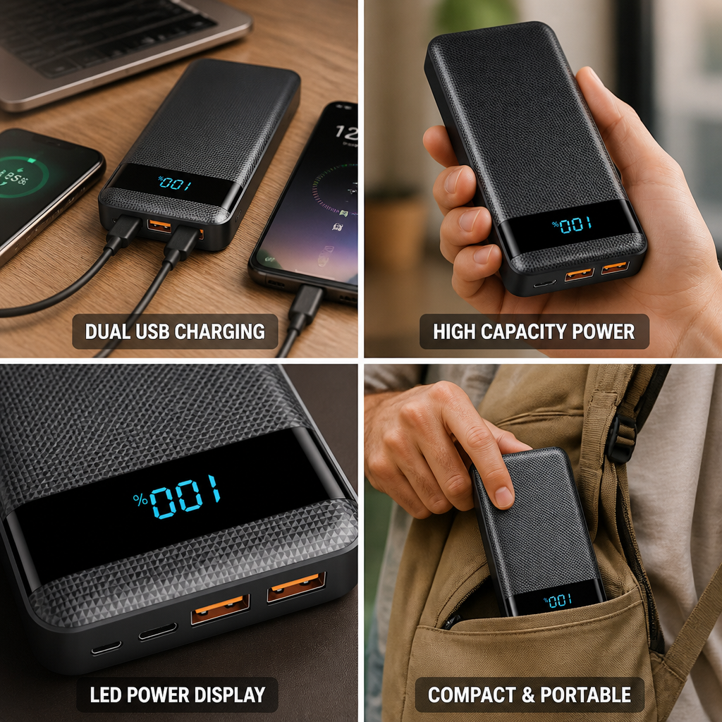 Power Bank | High Capacity Dual USB & LED Display | Compact Travel Size