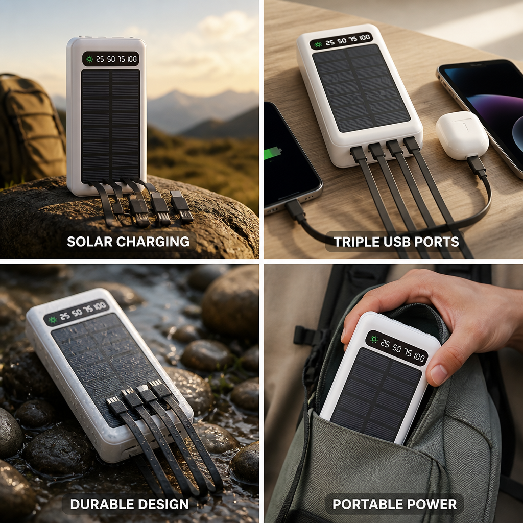 Power Bank | Solar Charging & 30,000 mAh | Triple USB