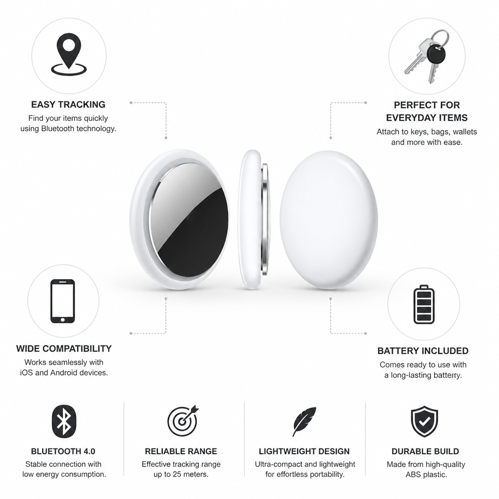 Teletrackers Bluetooth Tracking Device | Compact 34 x 34 x 6 mm & Battery Included
