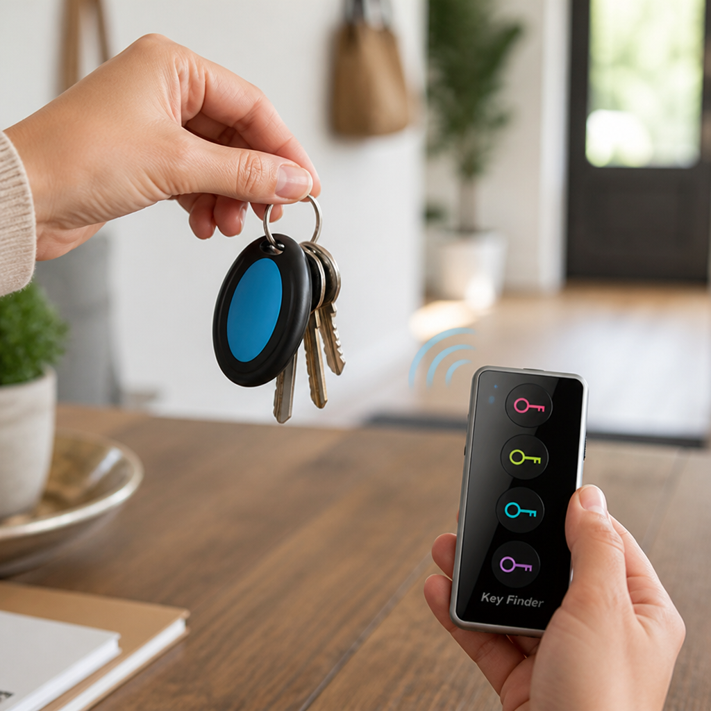 Teletrackers Bluetooth Tracking Device | Key Finder with LED Flash & 30 m Range | 4-Pack