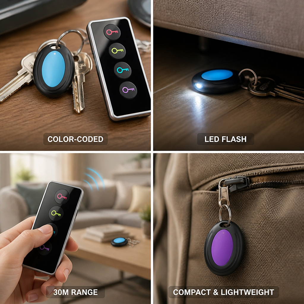 Teletrackers Bluetooth Tracking Device | Key Finder with LED Flash & 30 m Range | 4-Pack