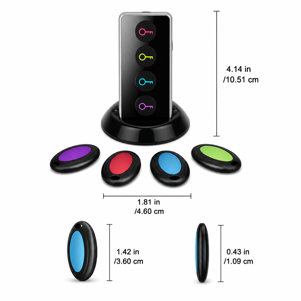 Teletrackers Bluetooth Tracking Device | Key Finder with LED Flash & 30 m Range | 4-Pack