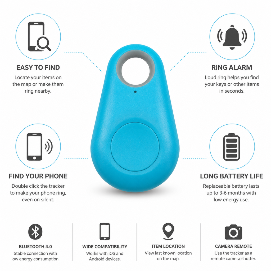 Teletrackers Bluetooth Tracking Device | Key Finder with Ring Alarm | 3-6 Month Battery