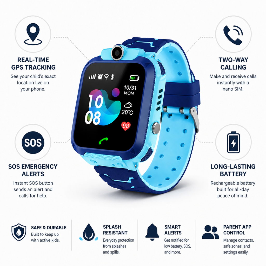 Teletrackers GPS Tracker for Kids Smartwatch | Real-Time Tracking & SOS Button & Two-Way Calling